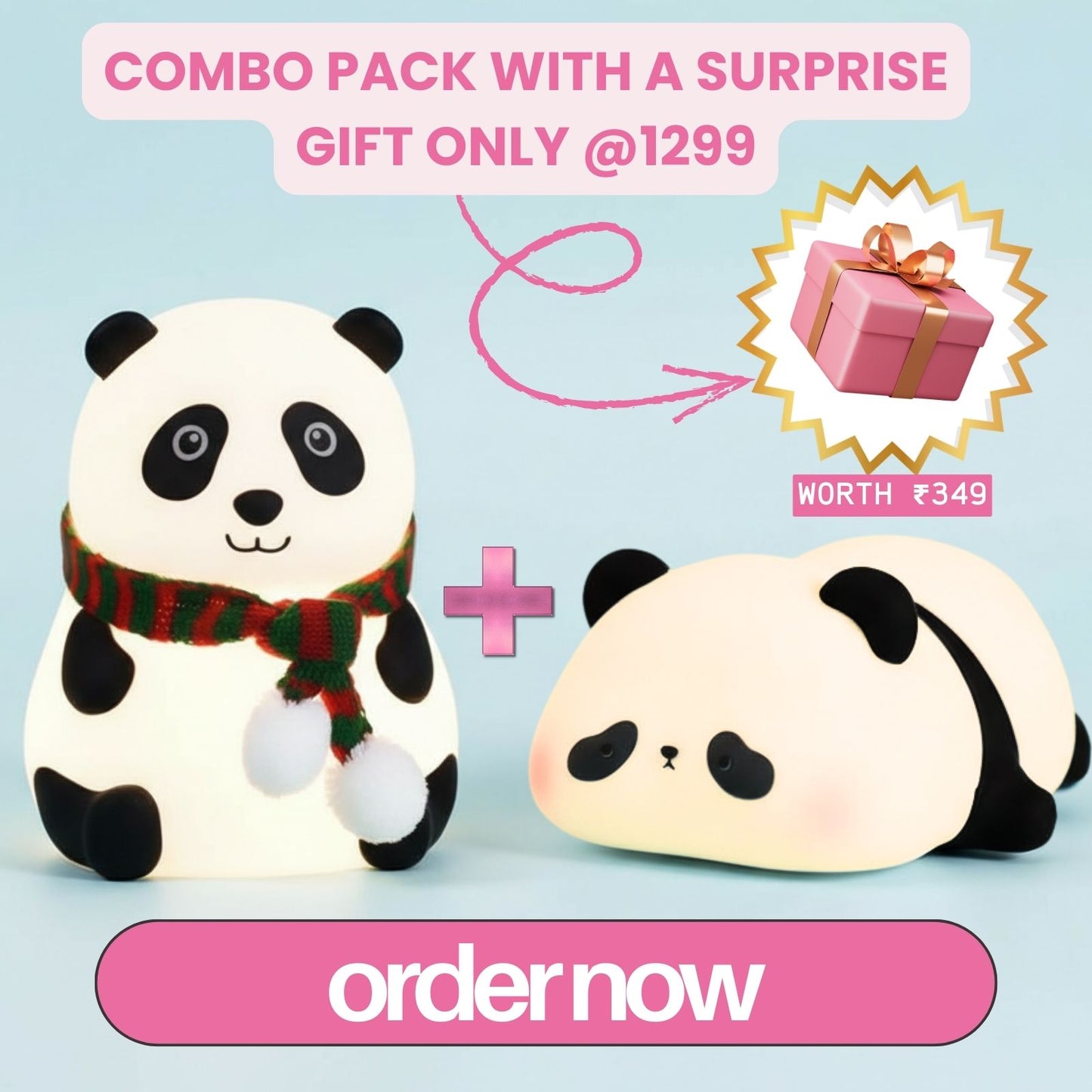 Silicone Panda Night Lamp Combo Pack with a Surprise Gift